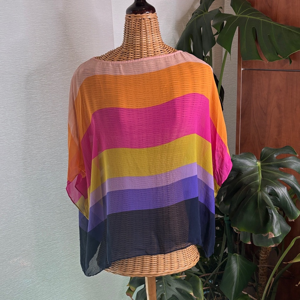 Trina Turk silk sheer Multicolor Striped coverup top Blouse XS/S